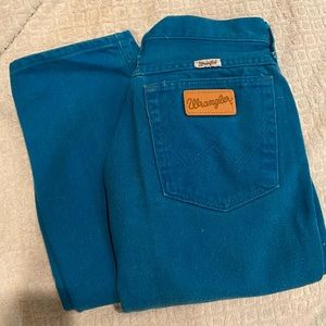 Vintage Wranglers size 7/8 (?) Turquoise kinda blue